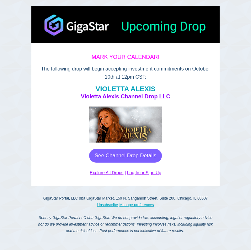 GigaStar email from Tue, Oct 3, 2023