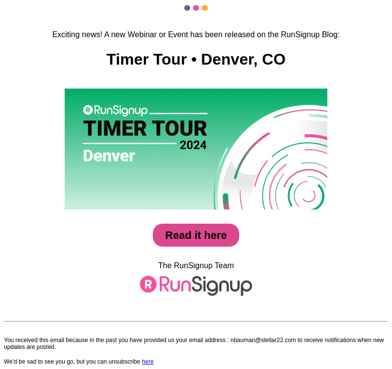 New Webinar/Event Alert! - Timer Tour • Denver, CO