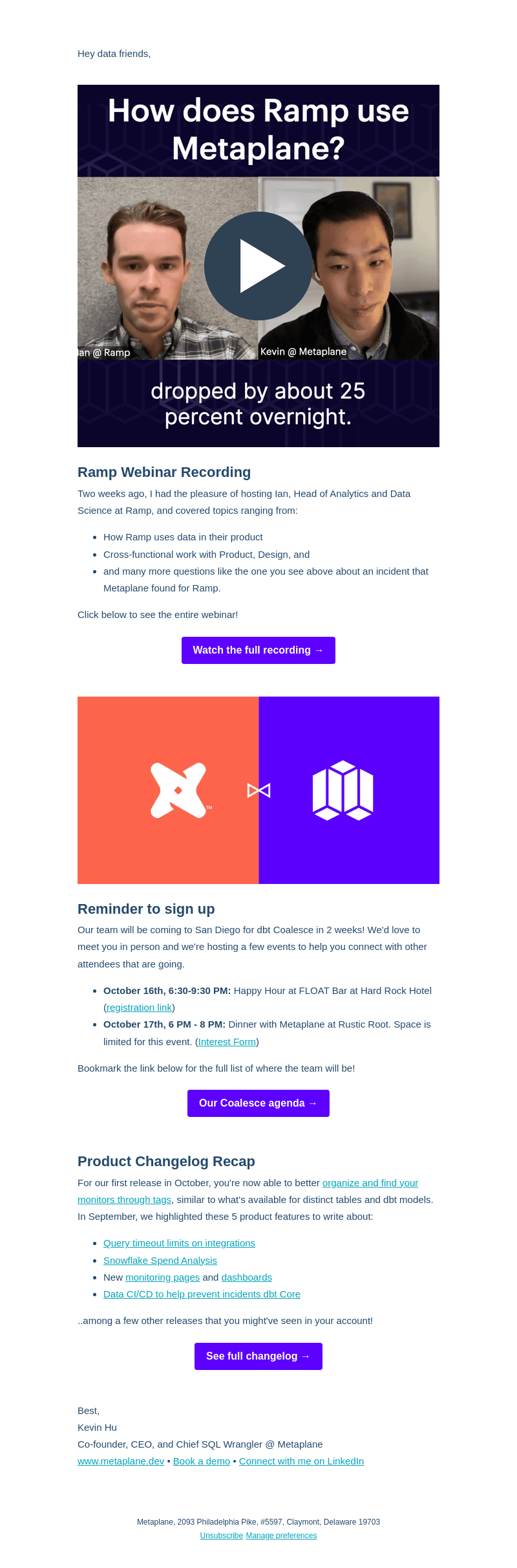 Metaplane email from Thu, Oct 5, 2023