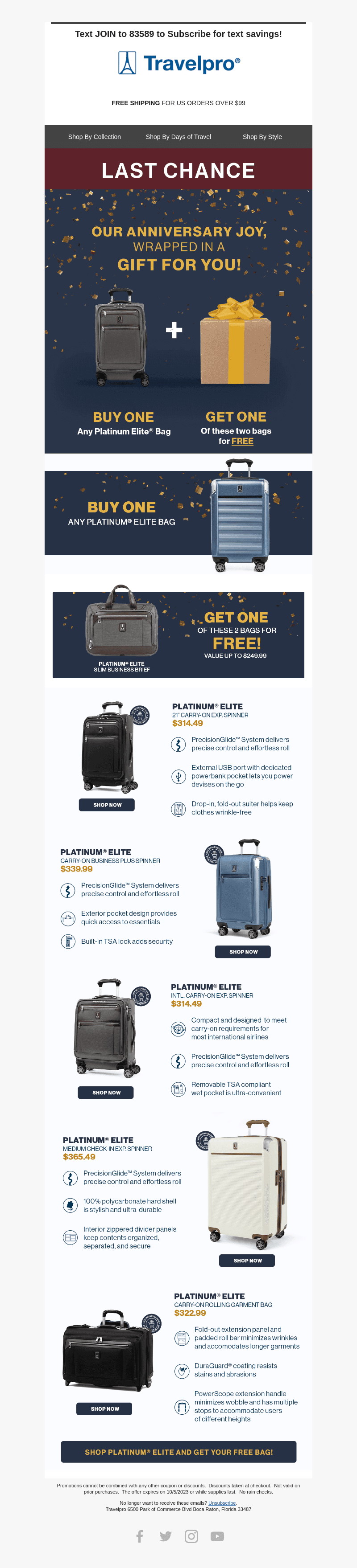 Travelpro Products email from Thu, Oct 5, 2023