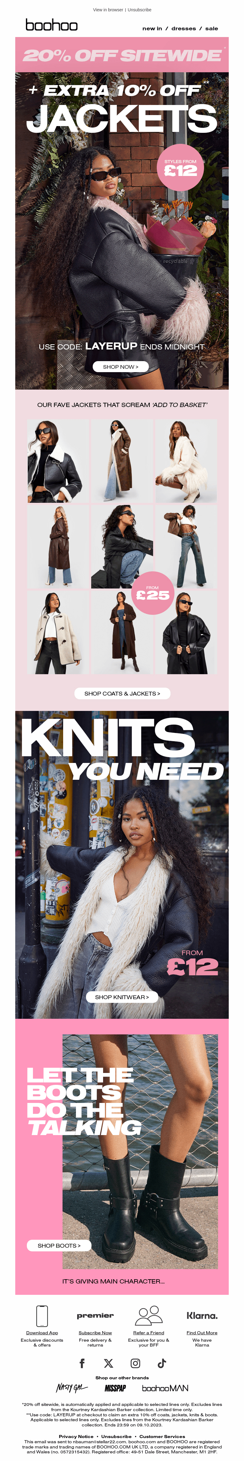 Extra 10% Off Coats, Jackets, Knits & Boots 🤩