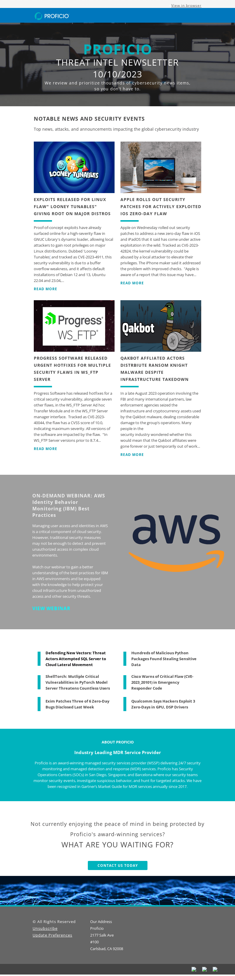Proficio Threat Intel Newsletter  - 10/10/2023