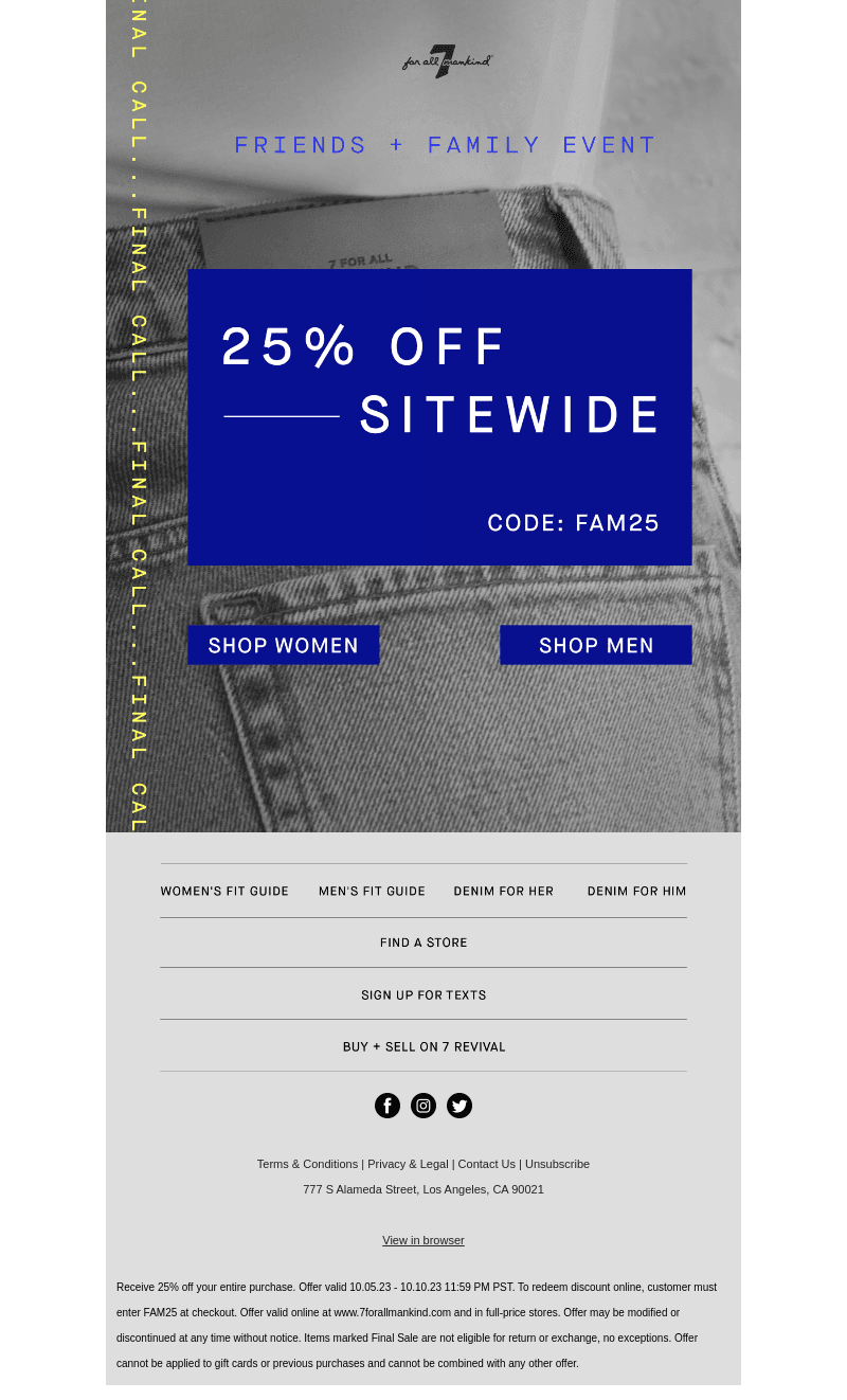 FINAL HOURS: 25% OFF EVERYTHING