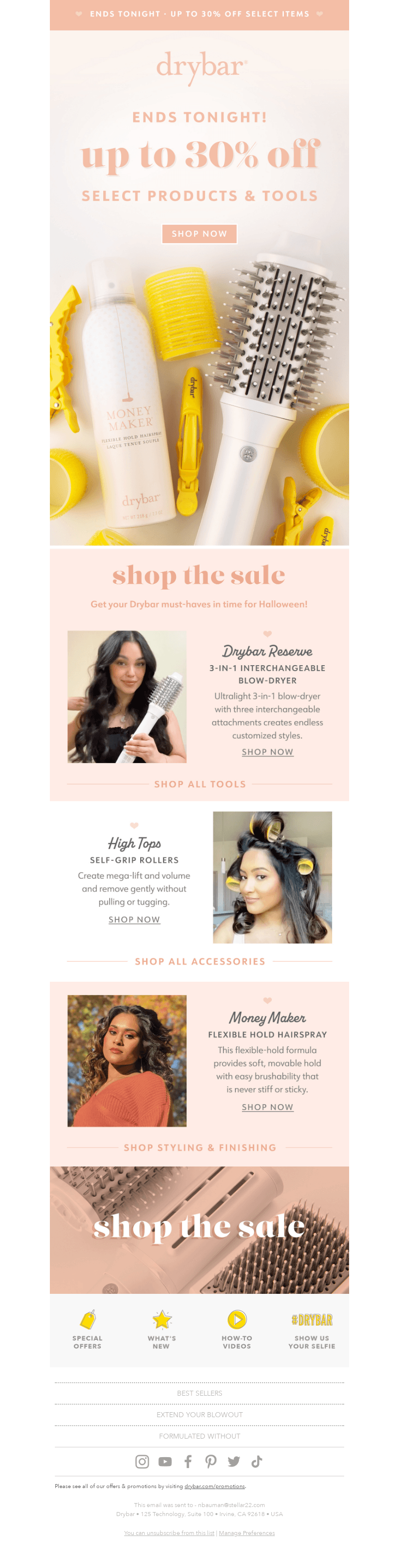 Up to 30% off ends tonight