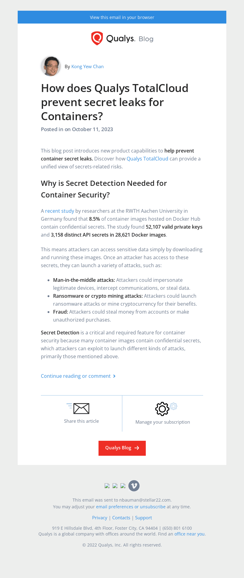 Read the latest post - How does Qualys TotalCloud prevent secret leaks for Containers?