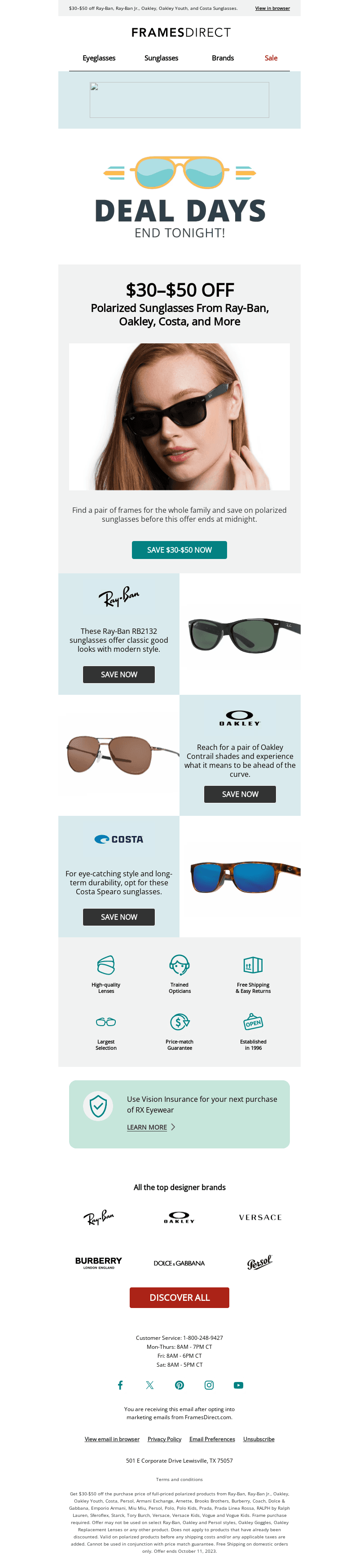 Ends at midnight! Up to $50 off designer eyewear