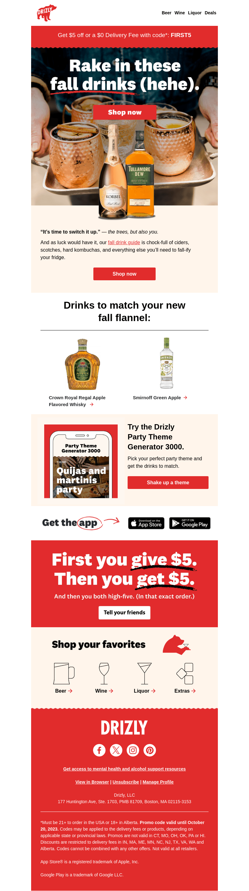 Drizly email from Fri, Oct 13, 2023
