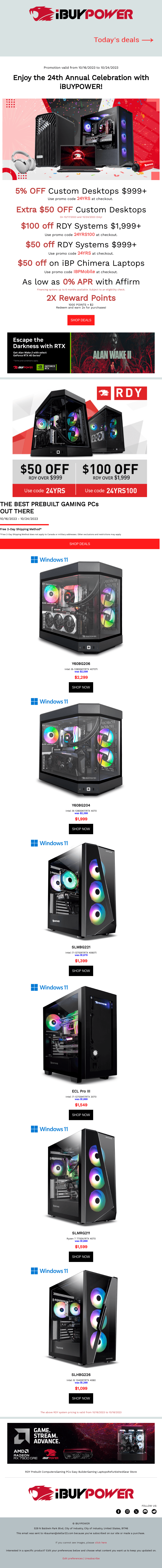 iBUYPOWER email from Mon, Oct 16, 2023