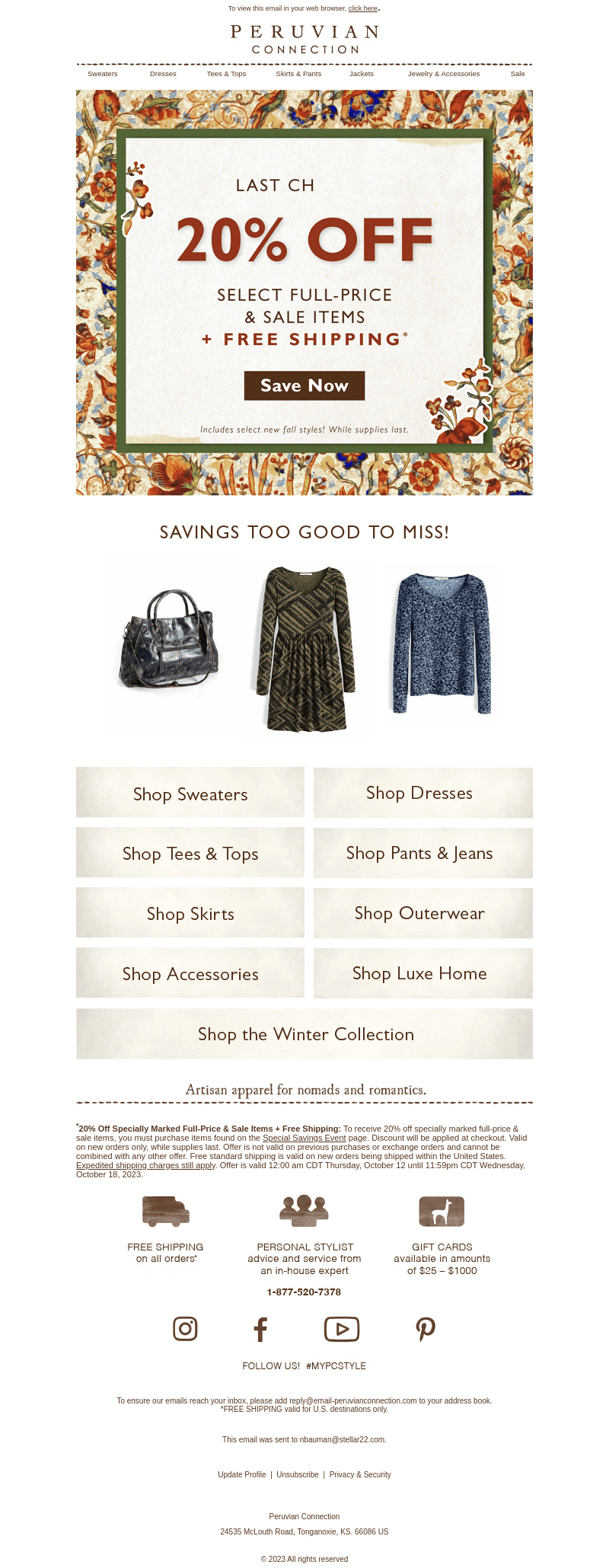 Last Chance! Save 20% on Select Styles!