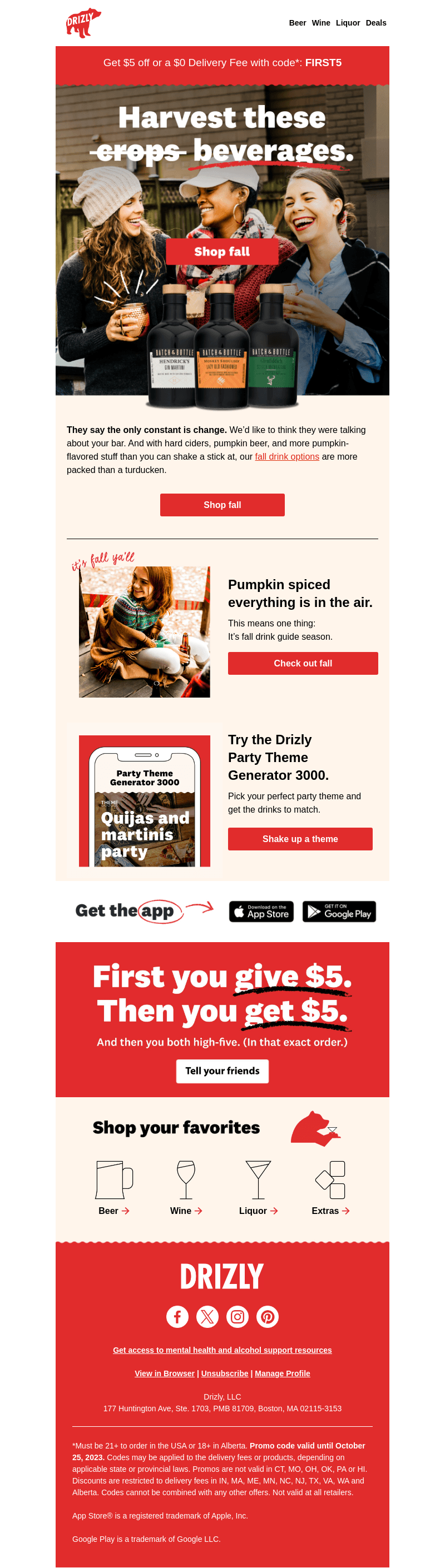 Drizly email from Wed, Oct 18, 2023