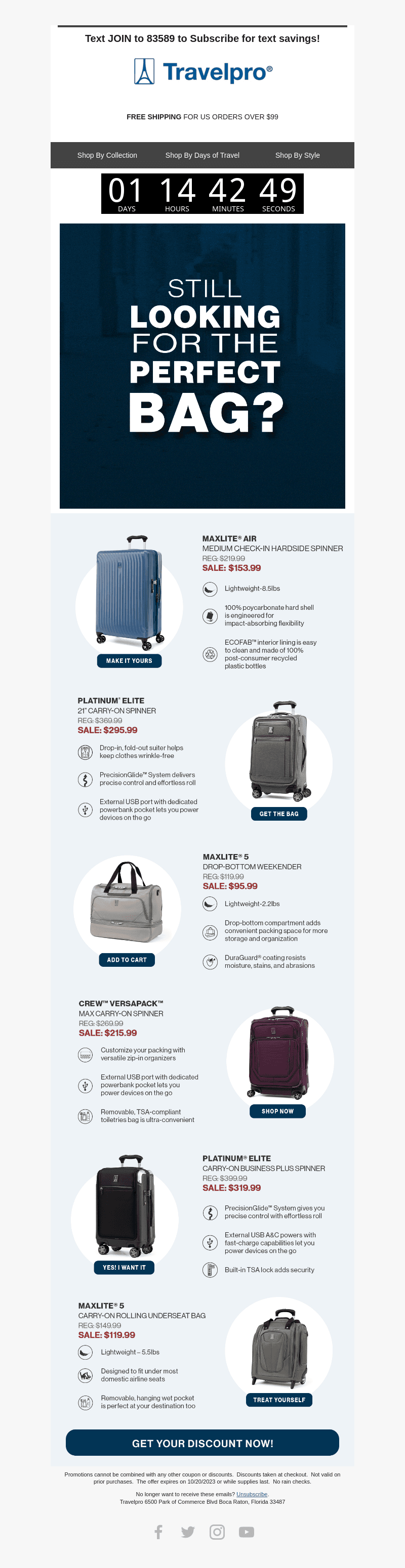Travelpro Products email from Thu, Oct 19, 2023
