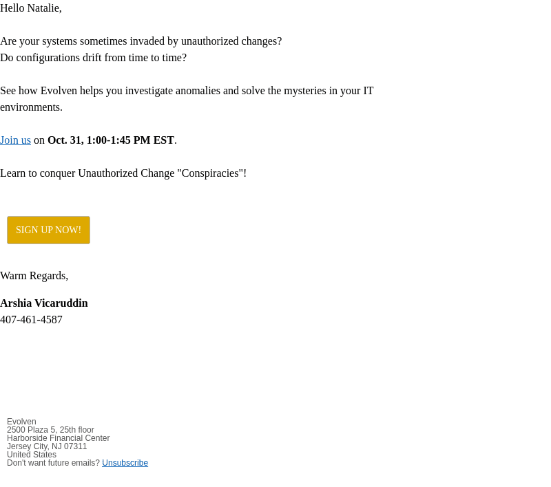 Evolven Software email from Thu, Oct 19, 2023