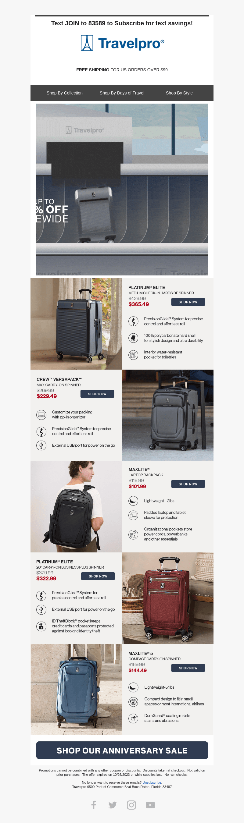 Travelpro Products email from Sat, Oct 21, 2023