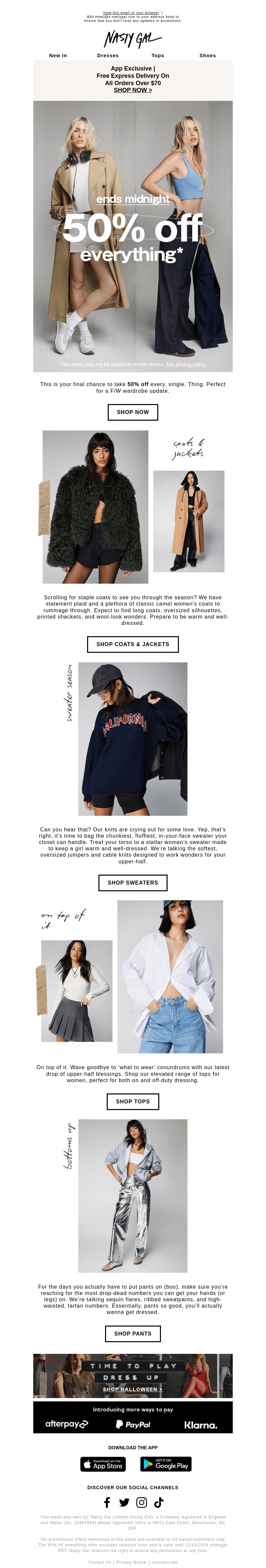 Ends midnight | Take 50% off everything