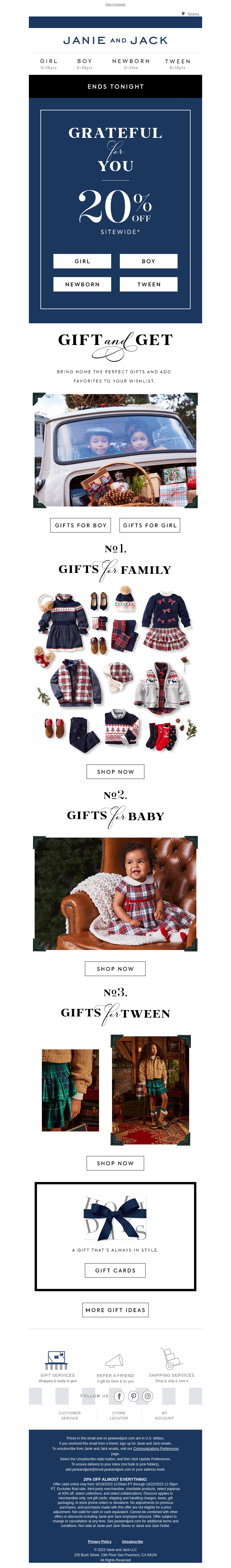 Ends tonight: 20% off sitewide