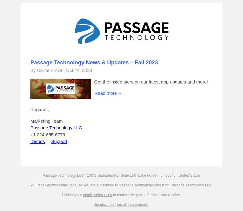 Passage Technology email from Tue, Oct 24, 2023