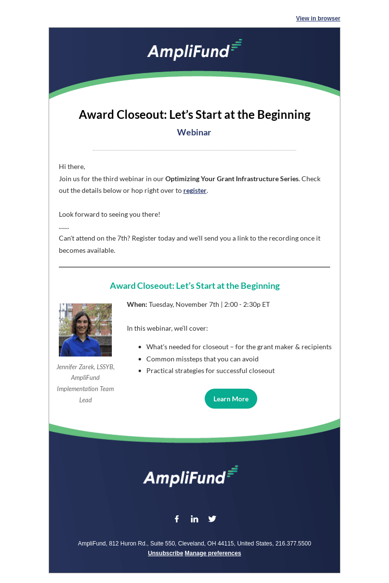 Webinar Invitation: Award Closeout: Let’s Start at the Beginning