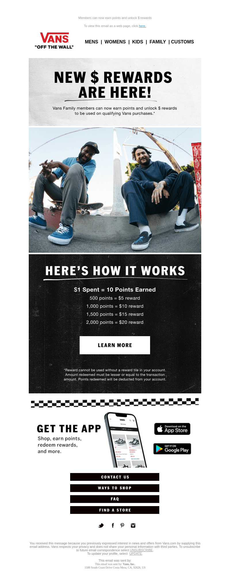 NEW to Vans Family: $ Rewards!