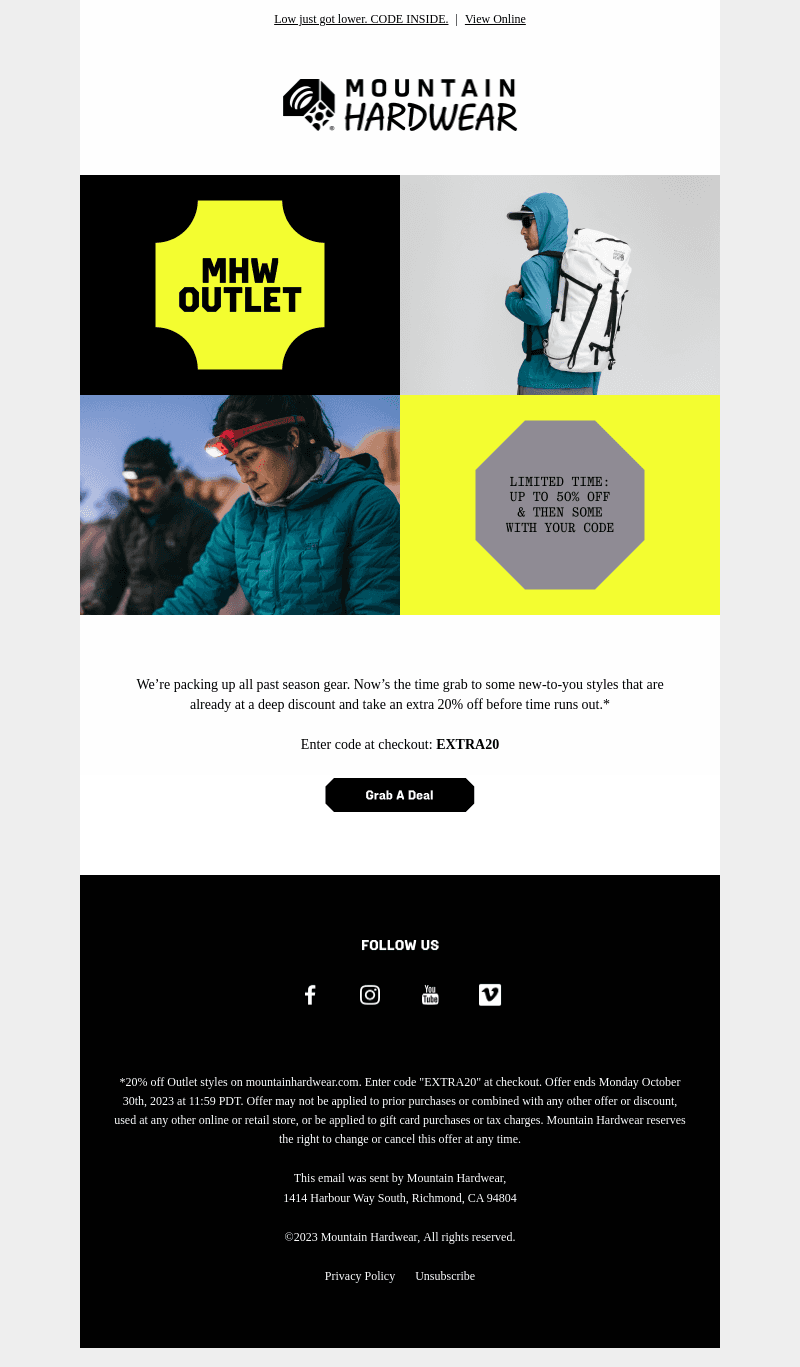 Extra 20% off MHW Outlet.