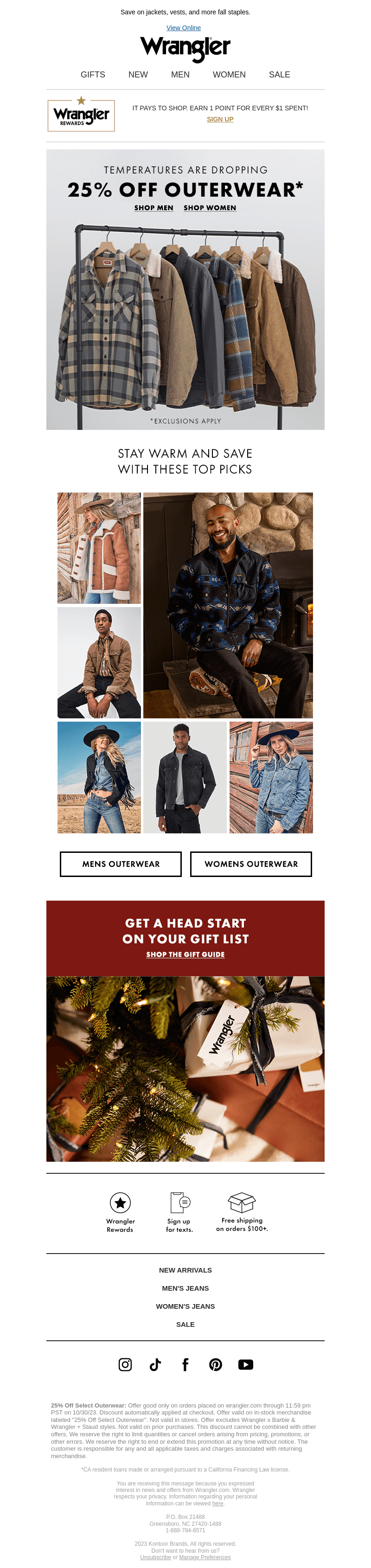 25% off select outerwear