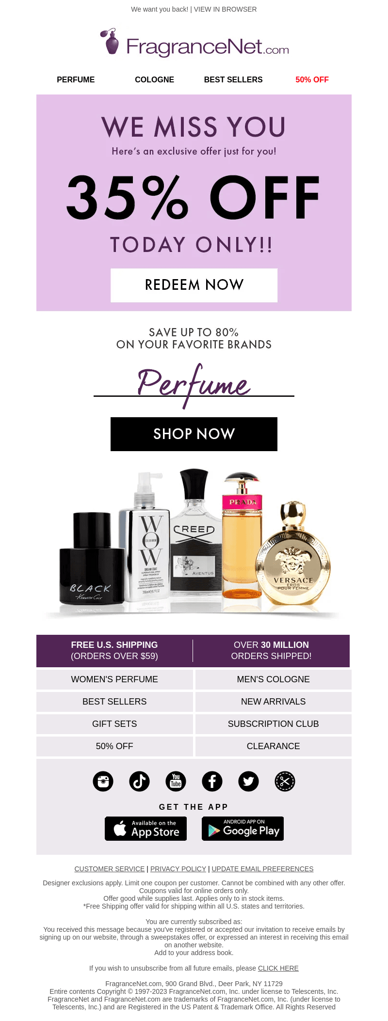 We’ve Missed You! Save 35% TODAY ONLY