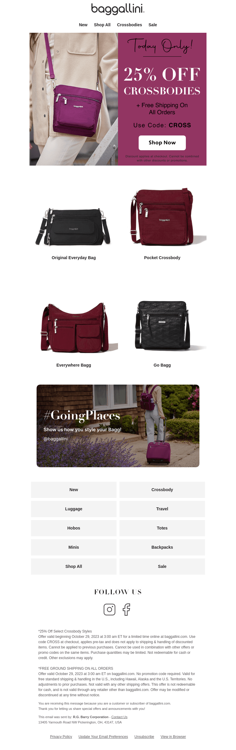 Final Hours—25% off Crossbodies + ﻿Free Shipping on All Orders