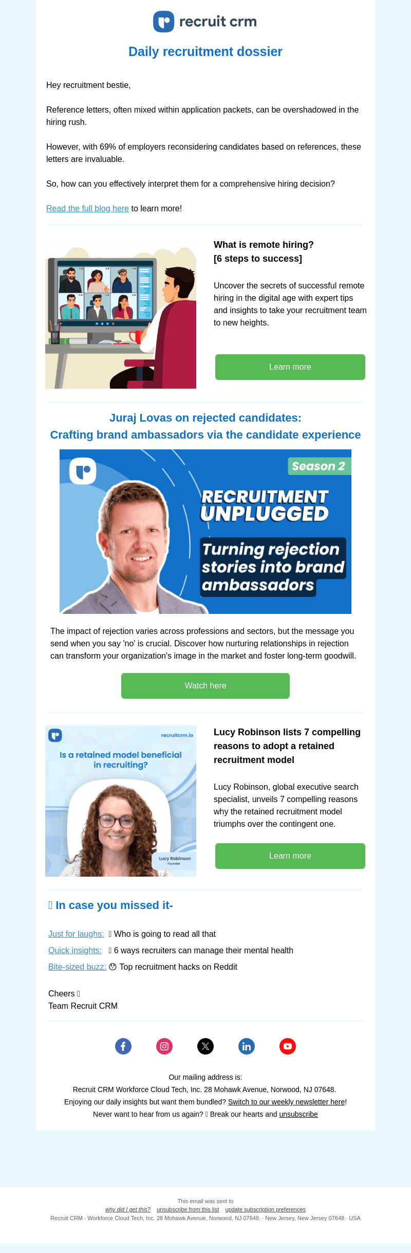 Recruit CRM email from Mon, Oct 30, 2023
