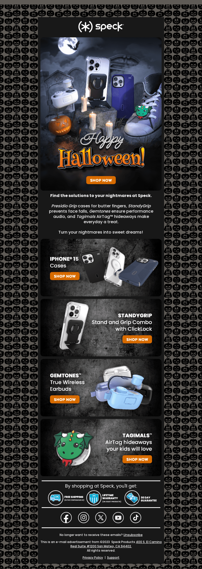 Speck Products email from Tue, Oct 31, 2023