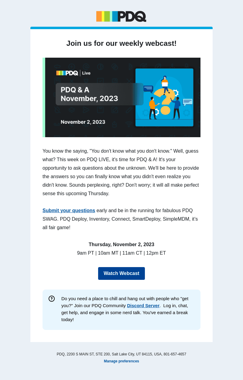 PDQ LIVE: PDQ & A November