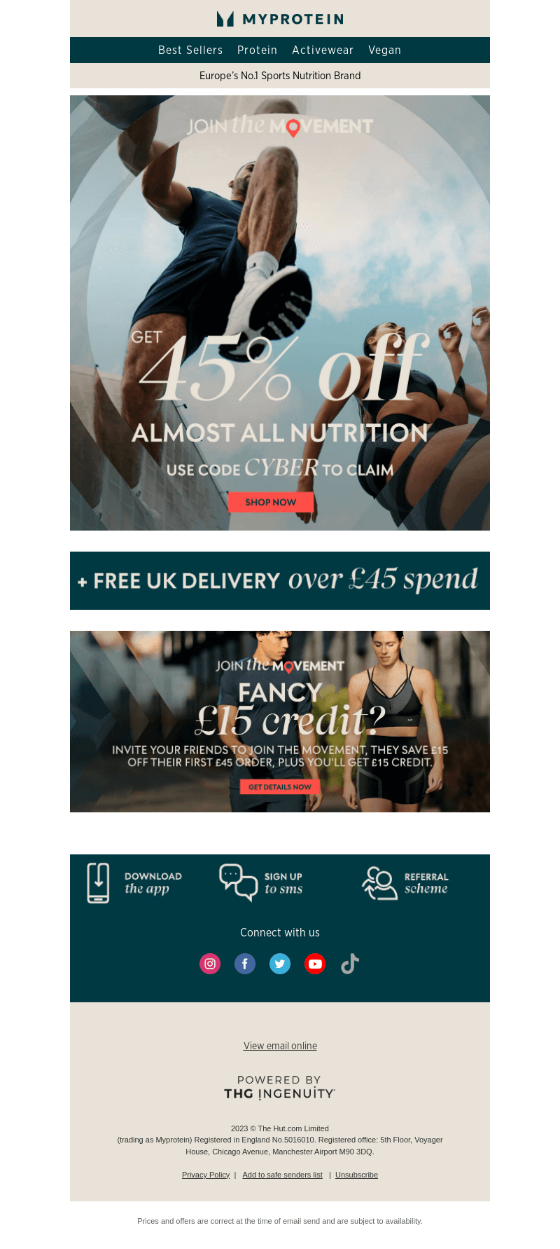 45% off almost all nutrition with code CYBER