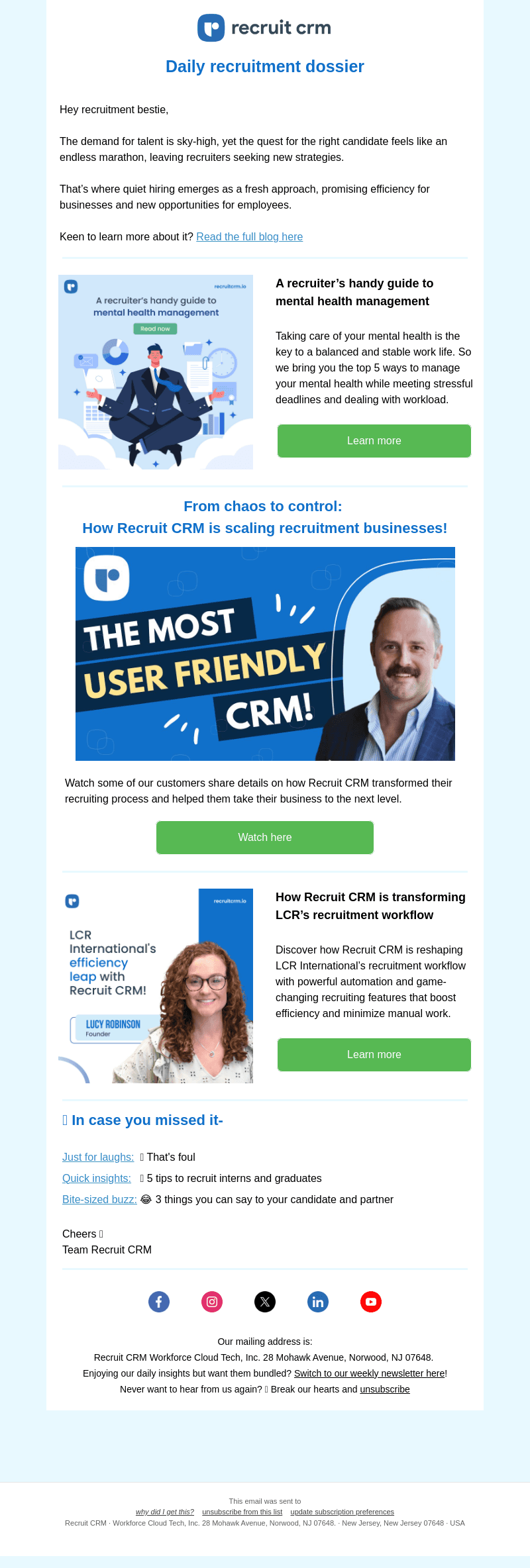 Recruit CRM email from Wed, Nov 1, 2023