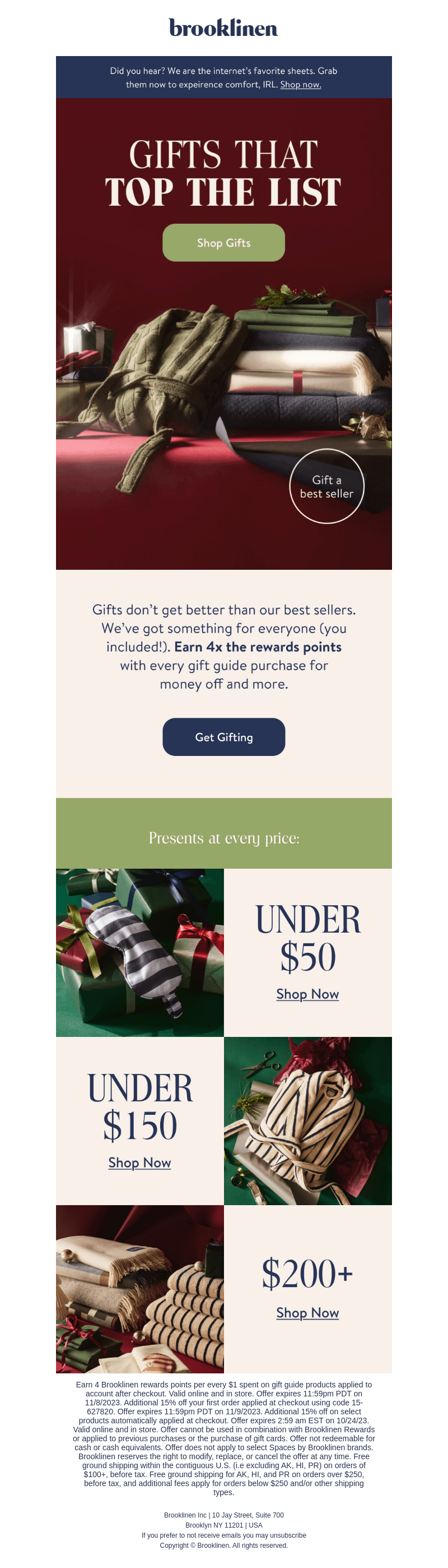 Brooklinen email from Wed, Nov 1, 2023