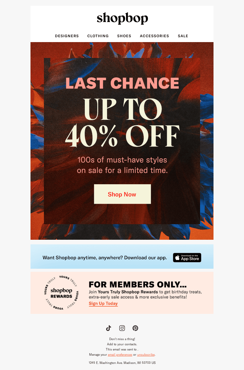 LAST CHANCE: up to 40% off
