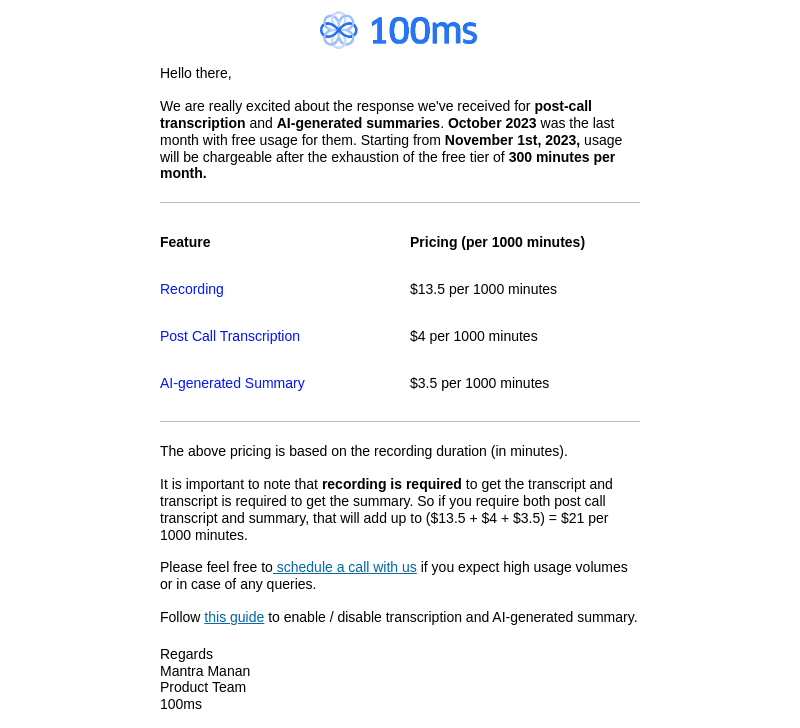 100ms email from Fri, Nov 3, 2023