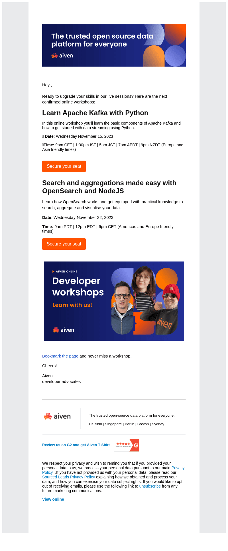Aiven workshops: Opensearch with Javascript | Apache Kafka and Python