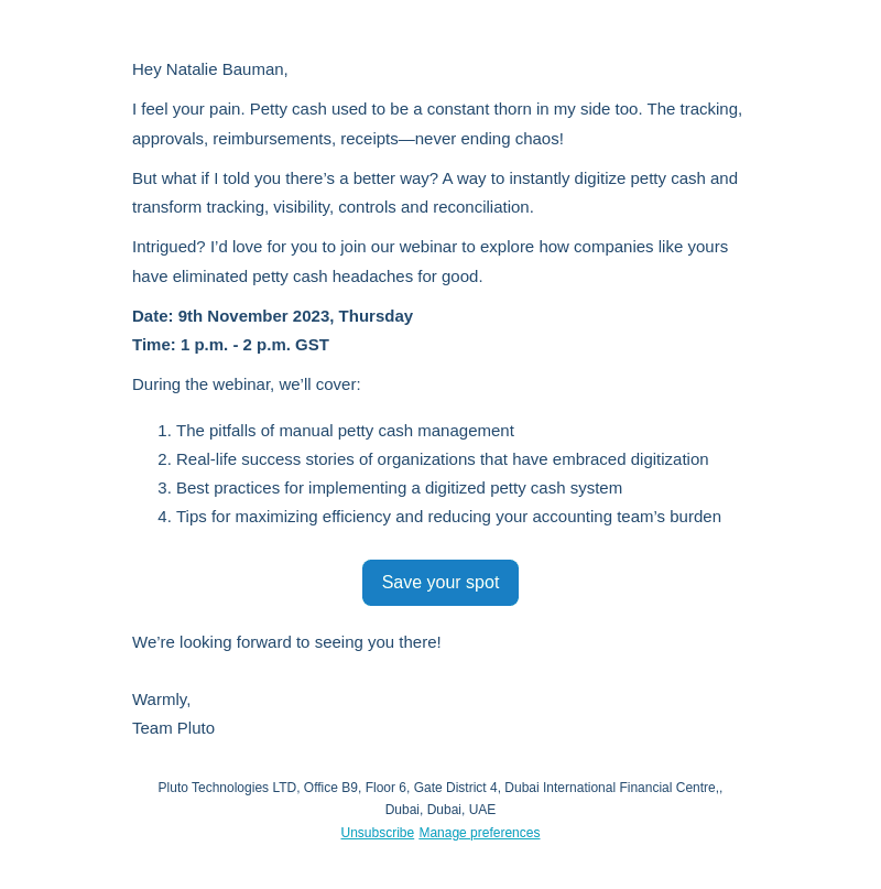 Pluto Card email from Tue, Nov 7, 2023