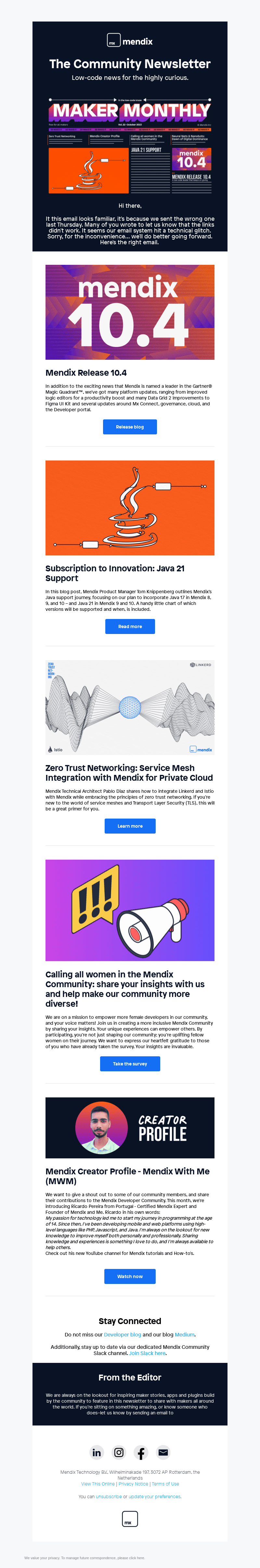 Mendix email from Tue, Nov 7, 2023