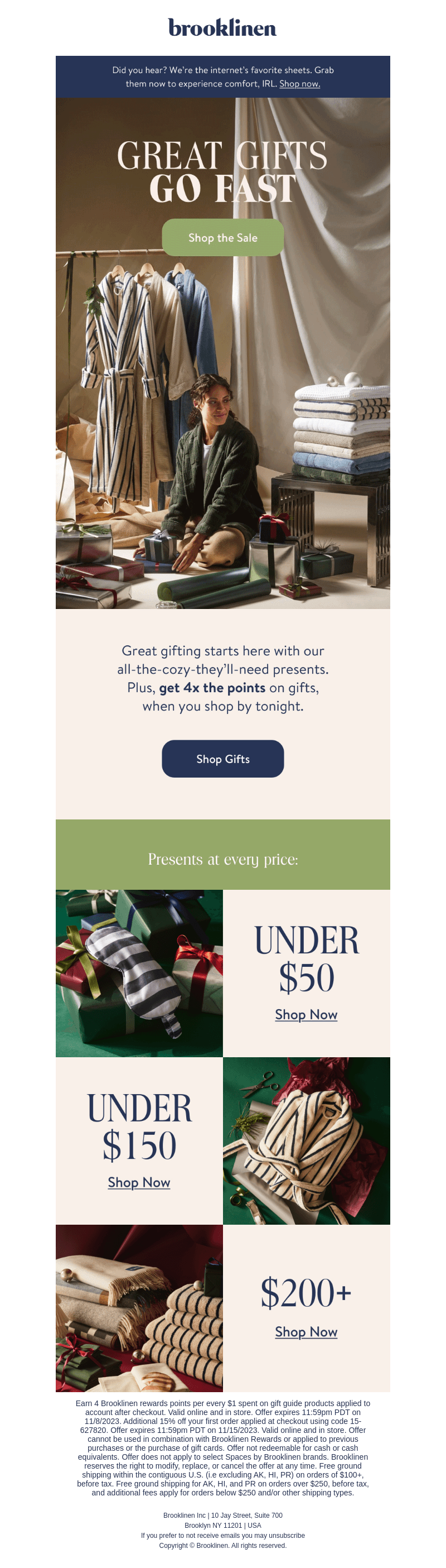 Brooklinen email from Wed, Nov 8, 2023