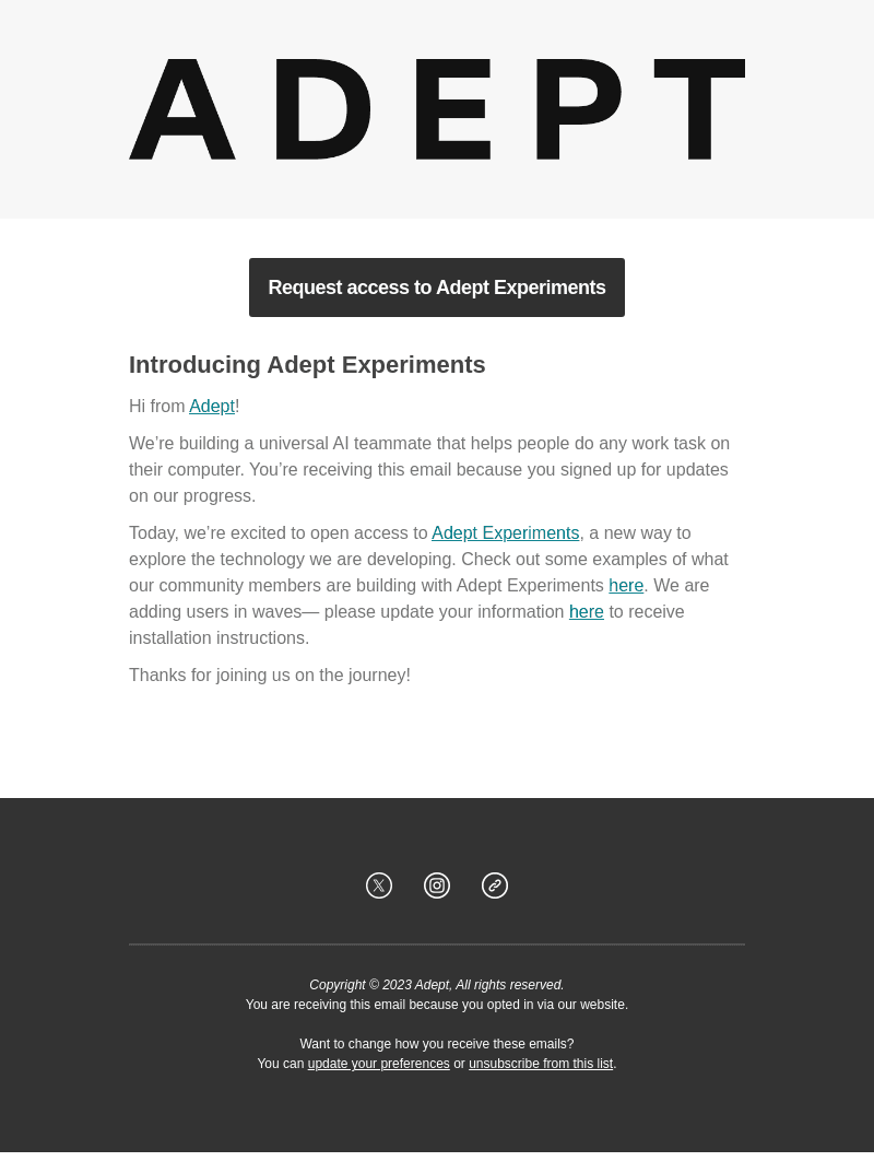 Introducing Adept Experiments