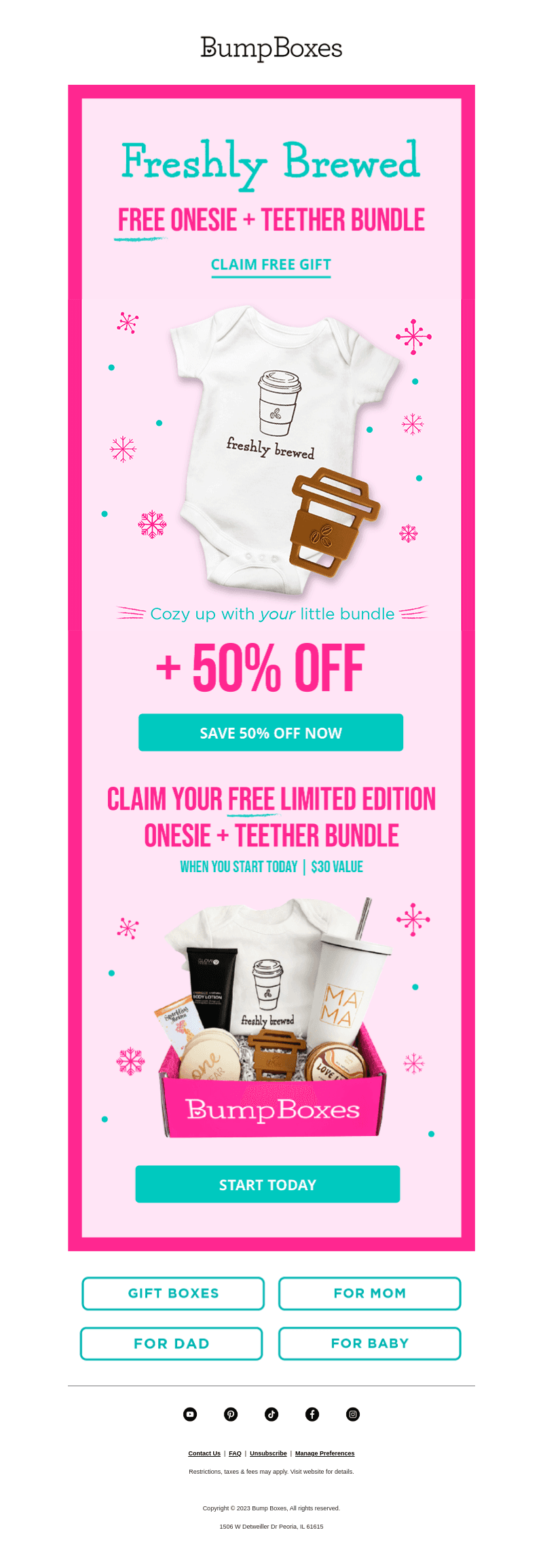 Get started with 50% off + a FREE gift for your bump.