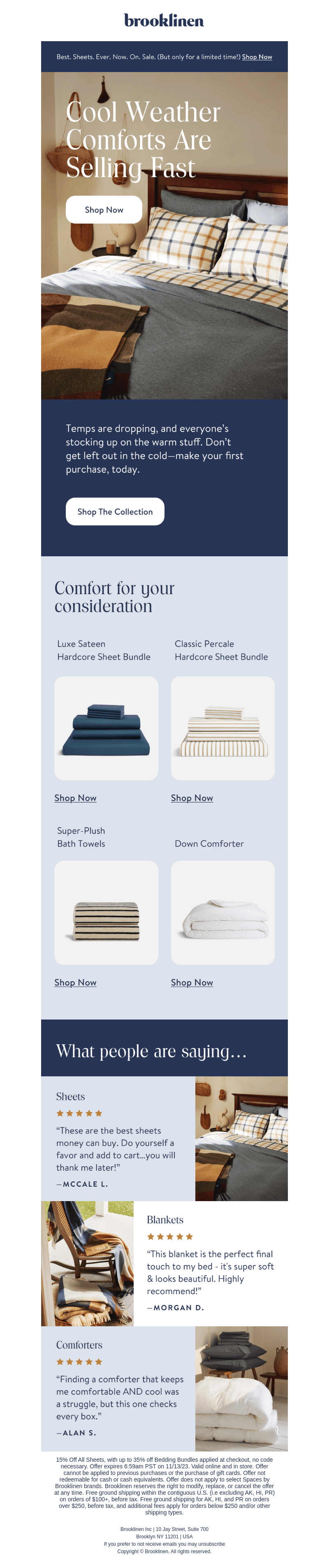 Brooklinen email from Sat, Nov 11, 2023