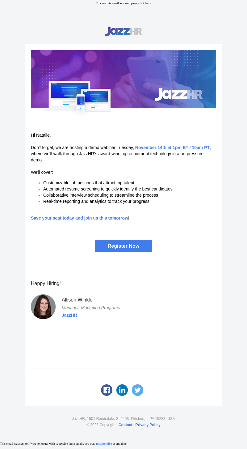 JazzHR email from Mon, Nov 13, 2023