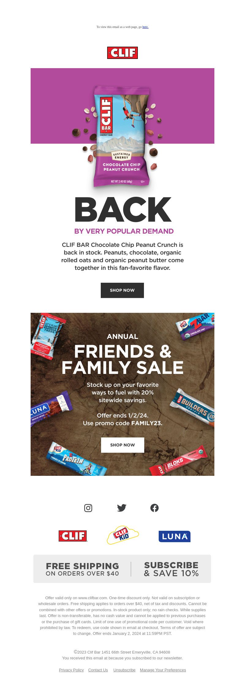 Clif Bar & Co. email from Wed, Nov 15, 2023