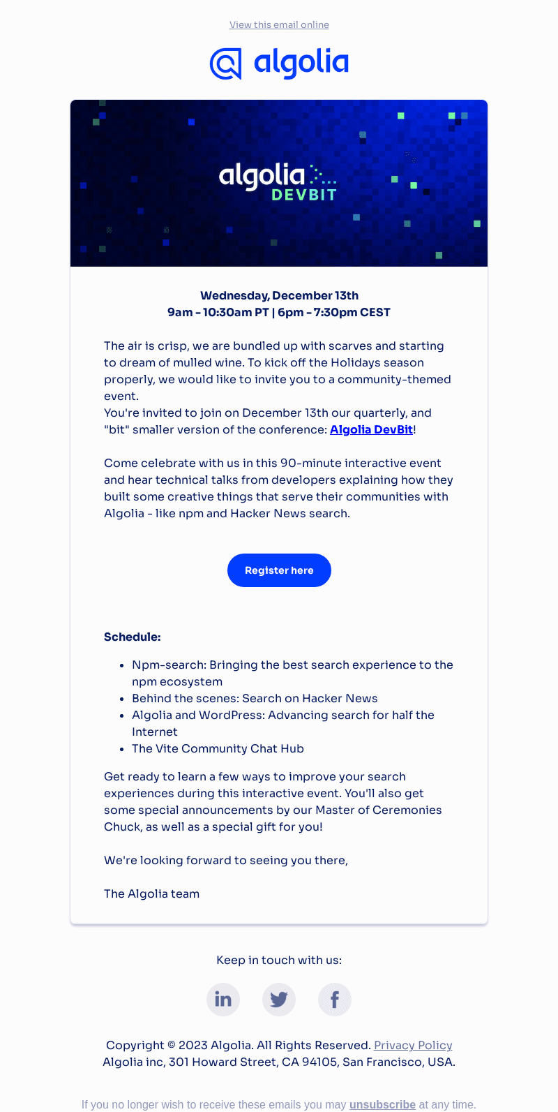 [Invitation] Algolia DevBit - Happy Holidays to the community!
