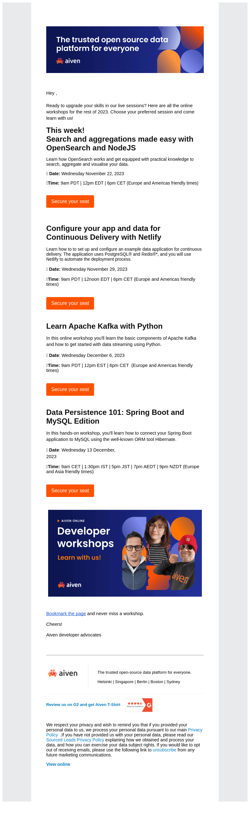 Aiven email from Mon, Nov 20, 2023