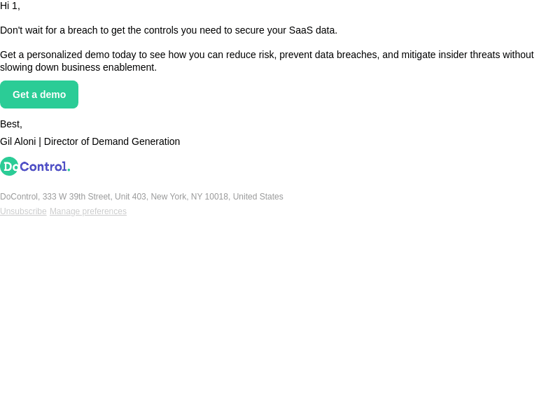 DoControl email from Mon, Nov 20, 2023
