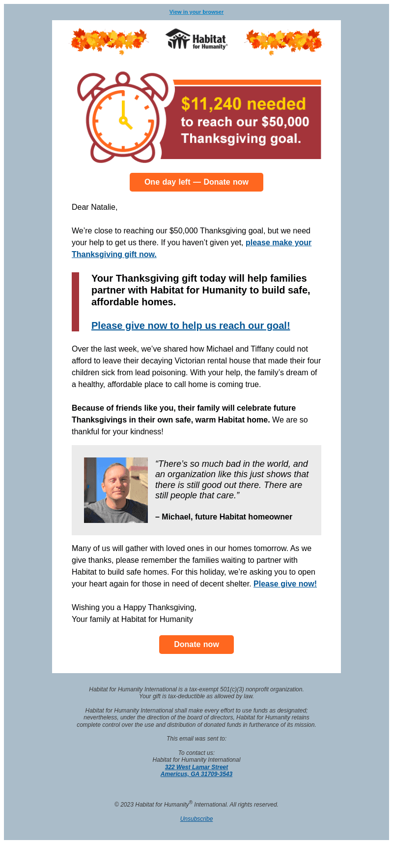 Habitat email from Wed, Nov 22, 2023