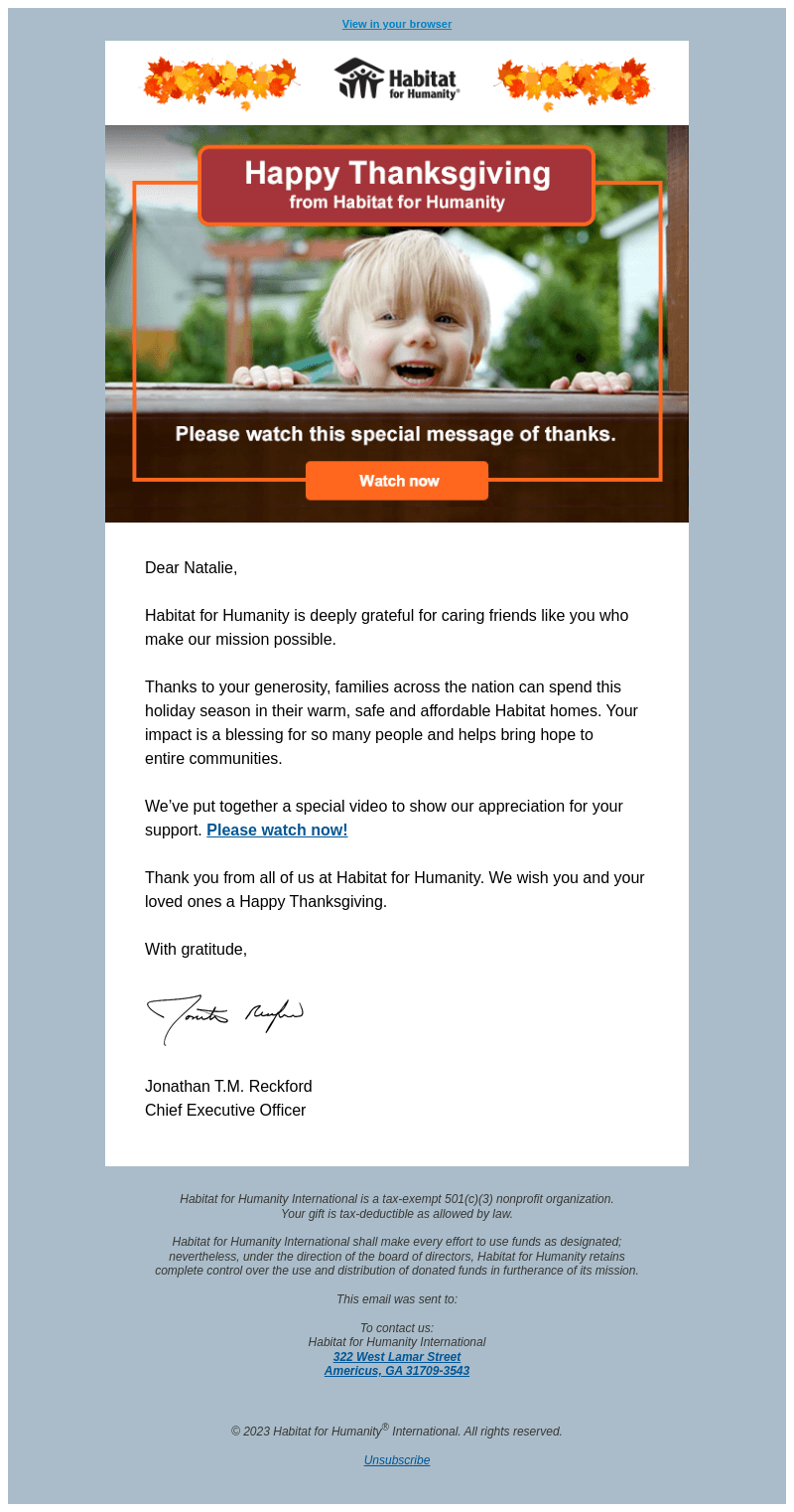 Habitat email from Thu, Nov 23, 2023