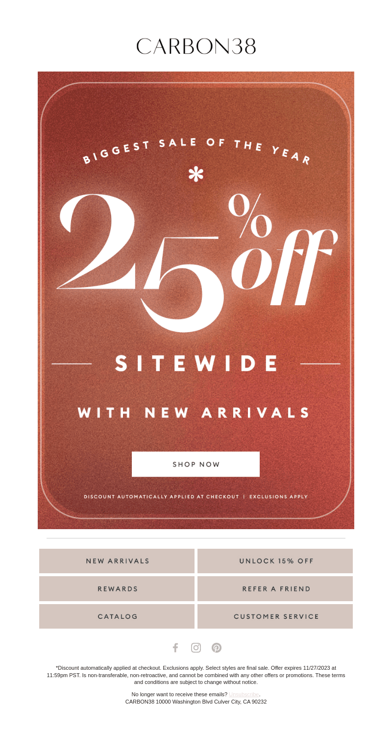 REMINDER: 25% off Sitewide