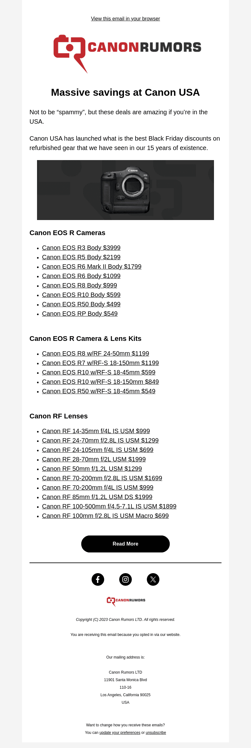 Massive discounts at Canon USA